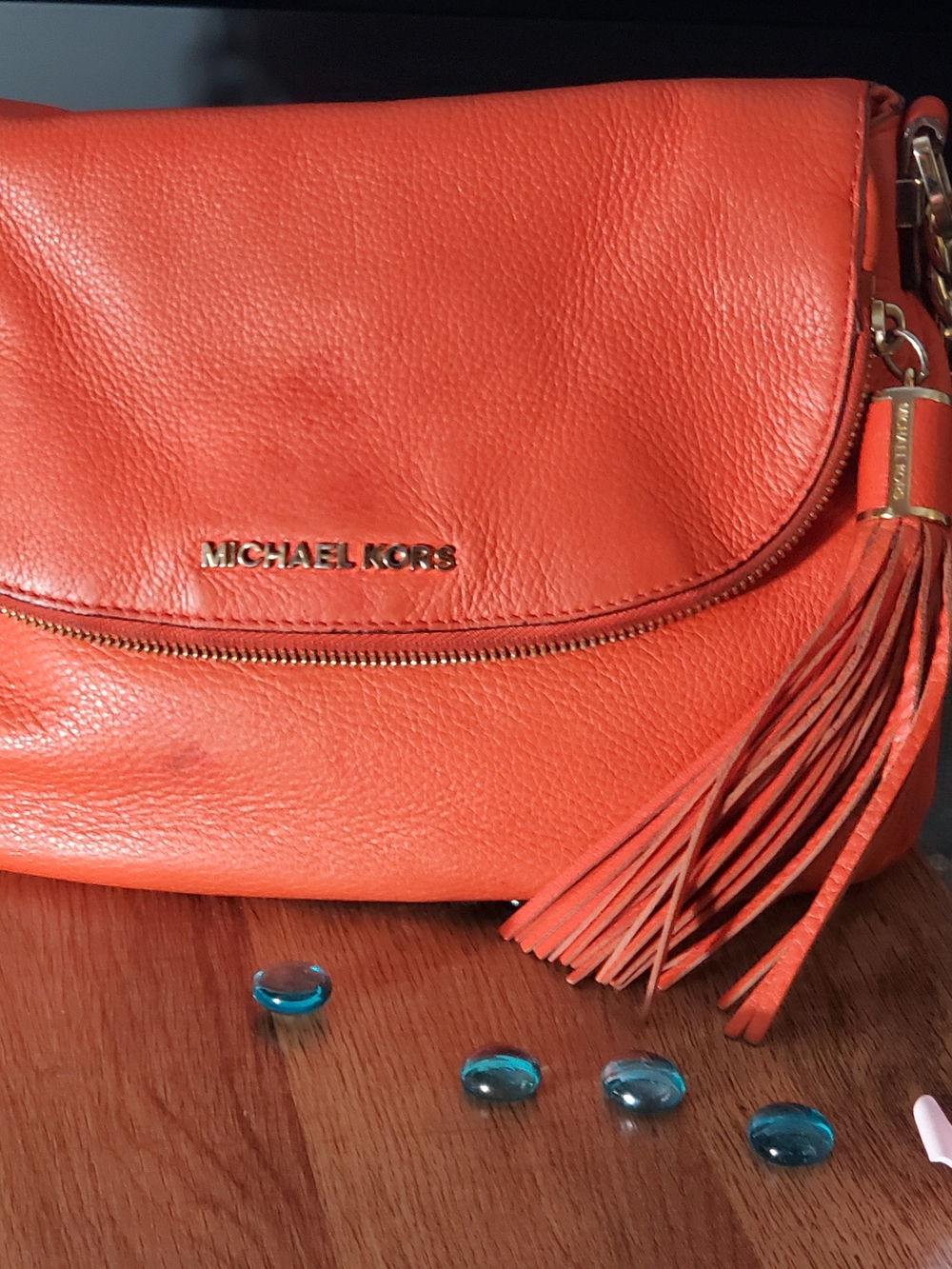 MICHAEL KORS Orange Leather Tassel Crossbody Bag